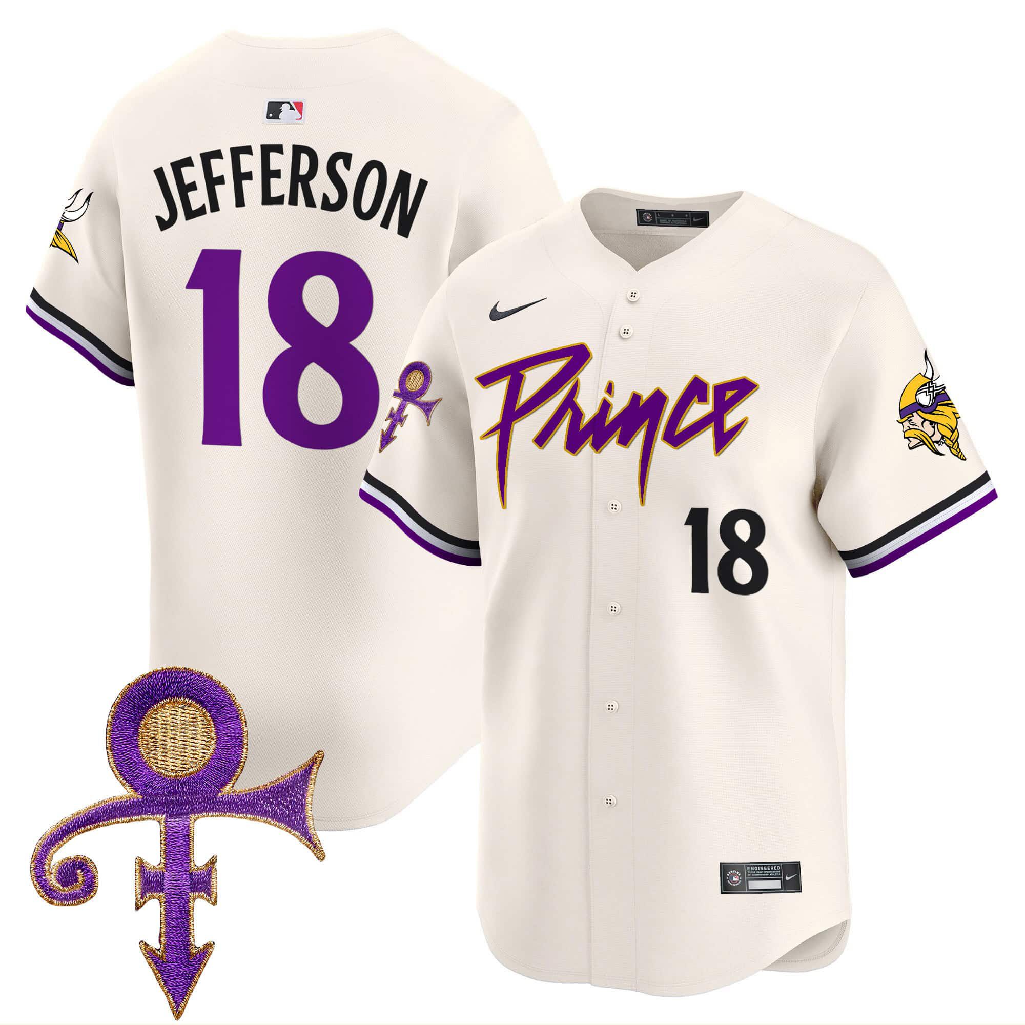 Men Minnesota Vikings #18 Jefferson Cream 2024 Nike Prince Patch Vapor Premier Limited NFL Jersey